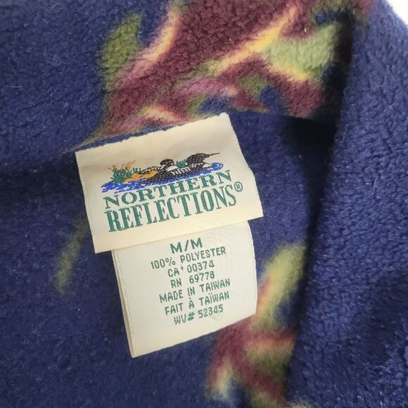 VINTAGE 90s shacket floral button front blue fleece button up jacket M - Picture 4 of 10